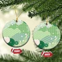Green Palaka Japanese Patterns Ceramic Ornament Asanoha Seigaiha Sakura Motif - Polynesian Pride