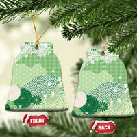 Green Palaka Japanese Patterns Ceramic Ornament Asanoha Seigaiha Sakura Motif - Polynesian Pride