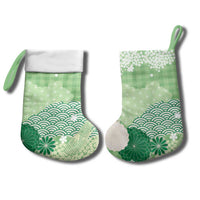 Green Palaka Japanese Patterns Christmas Stocking Asanoha Seigaiha Sakura Motif - Polynesian Pride