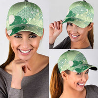 Green Japanese Traditional Motifs Classic Cap Palaka With Asanoha Seigaiha Sakura - Polynesian Pride