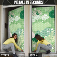 Green Palaka Japanese Patterns Door Cover Asanoha Seigaiha Sakura Motif - Polynesian Pride