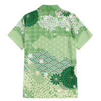 Green Palaka Japanese Patterns Family Matching Mermaid Dress and Hawaiian Shirt Asanoha Seigaiha Sakura Motif - Polynesian Pride
