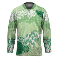 Green Palaka Japanese Patterns Hockey Jersey Asanoha Seigaiha Sakura Motif LT14 Unisex Green - Polynesian Pride