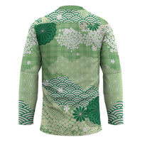 Green Palaka Japanese Patterns Hockey Jersey Asanoha Seigaiha Sakura Motif LT14 - Polynesian Pride
