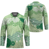 Green Palaka Japanese Patterns Hockey Jersey Asanoha Seigaiha Sakura Motif LT14 - Polynesian Pride