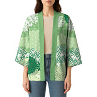 Green Palaka Japanese Patterns Kimono Asanoha Seigaiha Sakura Motif - Polynesian Pride