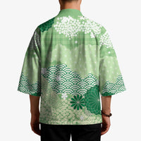 Green Palaka Japanese Patterns Kimono Asanoha Seigaiha Sakura Motif - Polynesian Pride