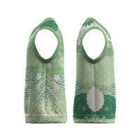 Green Palaka Japanese Patterns Christmas Knitted V-Neck Vest Asanoha Seigaiha Sakura Motif LT14 - Polynesian Pride