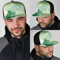 Green Japanese Traditional Motifs Mesh Trucker Cap Palaka With Asanoha Seigaiha Sakura LT14 - Polynesian Pride