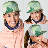 Green Japanese Traditional Motifs Mesh Trucker Cap Palaka With Asanoha Seigaiha Sakura LT14 - Polynesian Pride