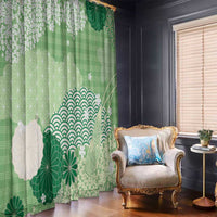 Green Palaka Japanese Patterns Window Curtain Asanoha Seigaiha Sakura Motif - Polynesian Pride