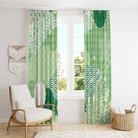 Green Palaka Japanese Patterns Window Curtain Asanoha Seigaiha Sakura Motif - Polynesian Pride