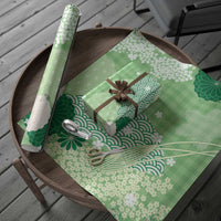 Green Palaka Japanese Patterns Wrapping Paper Asanoha Seigaiha Sakura Motif - Polynesian Pride