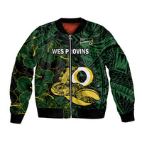 Personalised Solomon Islands Western Province Day Bomber Jacket Sea Turtle Mix Polynesian Hibiscus Pattern LT14 Unisex Green - Polynesian Pride