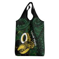 Personalised Solomon Islands Western Province Day Grocery Bag Sea Turtle Mix Polynesian Hibiscus Pattern