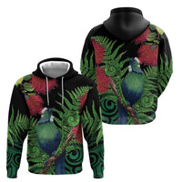 New Zealand Tui Bird Christmas Hoodie Maori Fern Mix Pohotukawa