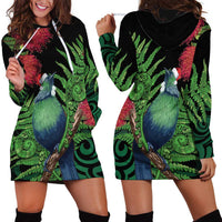 New Zealand Tui Bird Christmas Hoodie Dress Maori Fern Mix Pohotukawa
