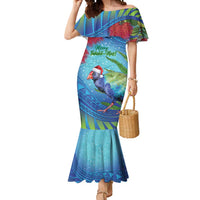 New Zealand Takahe Christmas Mermaid Dress Maori Fern Mix Pohotukawa