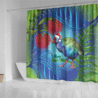 New Zealand Takahe Christmas Shower Curtain Maori Fern Mix Pohotukawa