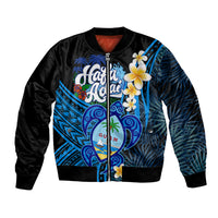 Hafa Adai Guam Bomber Jacket Guahan Sea Turtle Tropical Style LT14 Unisex Blue - Polynesian Pride