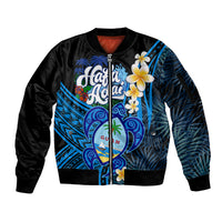 Hafa Adai Guam Sleeve Zip Bomber Jacket Guahan Sea Turtle Tropical Style LT14 Unisex Blue - Polynesian Pride