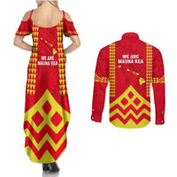 Hawaii Mauna Kea Couples Matching Summer Maxi Dress and Long Sleeve Button Shirt Hawaiian Kakau Tribal Pattern LT14 - Polynesian Pride