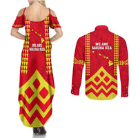 Hawaii Mauna Kea Couples Matching Summer Maxi Dress and Long Sleeve Button Shirt Hawaiian Kakau Tribal Pattern LT14 - Polynesian Pride