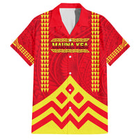 Hawaii Mauna Kea Family Matching Off Shoulder Short Dress and Hawaiian Shirt Hawaiian Kakau Tribal Pattern LT14 Dad's Shirt - Short Sleeve Red - Polynesian Pride