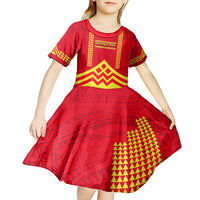 Hawaii Mauna Kea Kid Short Sleeve Dress Hawaiian Kakau Tribal Pattern LT14 - Polynesian Pride