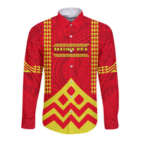 Hawaii Mauna Kea Long Sleeve Button Shirt Hawaiian Kakau Tribal Pattern LT14 Unisex Red - Polynesian Pride