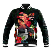 Hawaii Mauna Kea Baseball Jacket White Mountain With Nene Tropical Vibes LT14 Unisex Black - Polynesian Pride