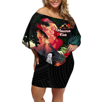 Hawaii Mauna Kea Family Matching Off Shoulder Short Dress and Hawaiian Shirt White Mountain With Nene Tropical Vibes LT14 Mom's Dress Black - Polynesian Pride