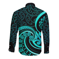 Turquoise New Zealand Mangopare Long Sleeve Button Shirt Aotearoa Maori Koru Style LT14 - Polynesian Pride
