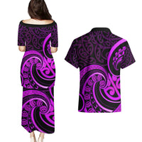 Purple Aotearoa Mangopare Couples Matching Puletasi and Hawaiian Shirt NZ Maori Koru Style LT14 - Polynesian Pride