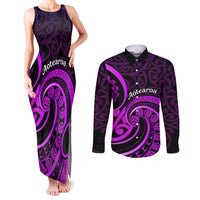 Purple Aotearoa Mangopare Couples Matching Tank Maxi Dress and Long Sleeve Button Shirt NZ Maori Koru Style LT14 Purple - Polynesian Pride