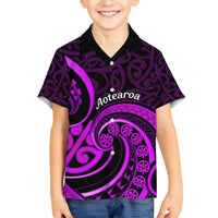 Purple Aotearoa Mangopare Family Matching Off Shoulder Long Sleeve Dress and Hawaiian Shirt NZ Maori Koru Style LT14 Son's Shirt Purple - Polynesian Pride