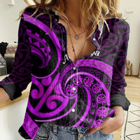 Purple Aotearoa Mangopare Women Casual Shirt NZ Maori Koru Style LT14 Female Purple - Polynesian Pride