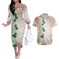 Cook Islands Tiare Maori With Conch Shell Couples Matching Off The Shoulder Long Sleeve Dress and Hawaiian Shirt 2025 Pasifika Polynesian Tattoo