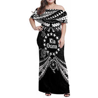 Kia Orana Cook Islands Family Matching Off Shoulder Maxi Dress and Hawaiian Shirt 2025 Pasifika Polynesian Turtle Black Color