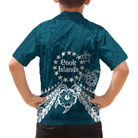 Kia Orana Cook Islands Family Matching Off Shoulder Maxi Dress and Hawaiian Shirt Polynesian Turtle Crowberry Blue Color