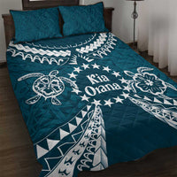 Kia Orana Cook Islands Quilt Bed Set Polynesian Turtle Crowberry Blue Color