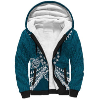 Kia Orana Cook Islands Sherpa Hoodie Polynesian Turtle Crowberry Blue Color