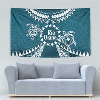 Kia Orana Cook Islands Tapestry Polynesian Turtle Crowberry Blue Color