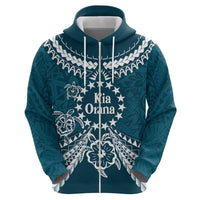 Kia Orana Cook Islands Zip Hoodie Polynesian Turtle Crowberry Blue Color