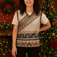 Bula Fiji Christmas Knitted V-Neck Vest 2025 Pasifika Traditional Fijian Masi - Polynesian Pride