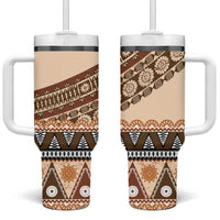 Bula Fiji Tumbler With Handle 2025 Pasifika Traditional Fijian Masi LT14 One Size: 40 oz Beige - Polynesian Pride