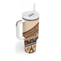 Bula Fiji Tumbler With Handle 2025 Pasifika Traditional Fijian Masi LT14 - Polynesian Pride