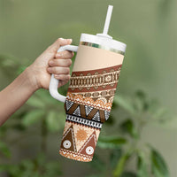 Bula Fiji Tumbler With Handle 2025 Pasifika Traditional Fijian Masi LT14 - Polynesian Pride