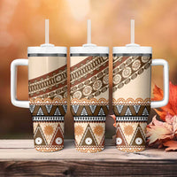 Bula Fiji Tumbler With Handle 2025 Pasifika Traditional Fijian Masi LT14 - Polynesian Pride