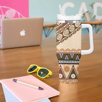 Bula Fiji Tumbler With Handle 2025 Pasifika Traditional Fijian Masi LT14 - Polynesian Pride